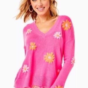 Lilly Pulitzer Tensley Sweater in Aura Pink Blooming Embroidery